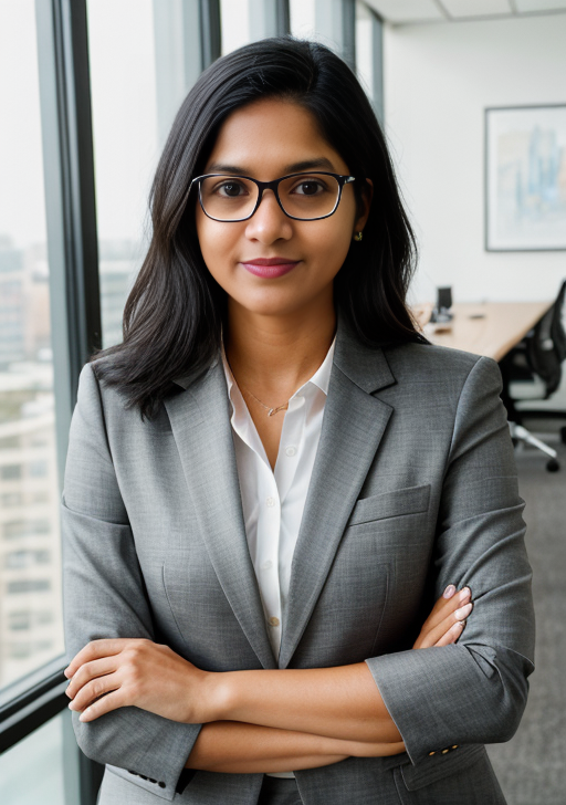Jayasri Remma, freelance digital marketing consultant and founder of Reach by JR in Chester UK, standing with arms crossed in a grey business suit.